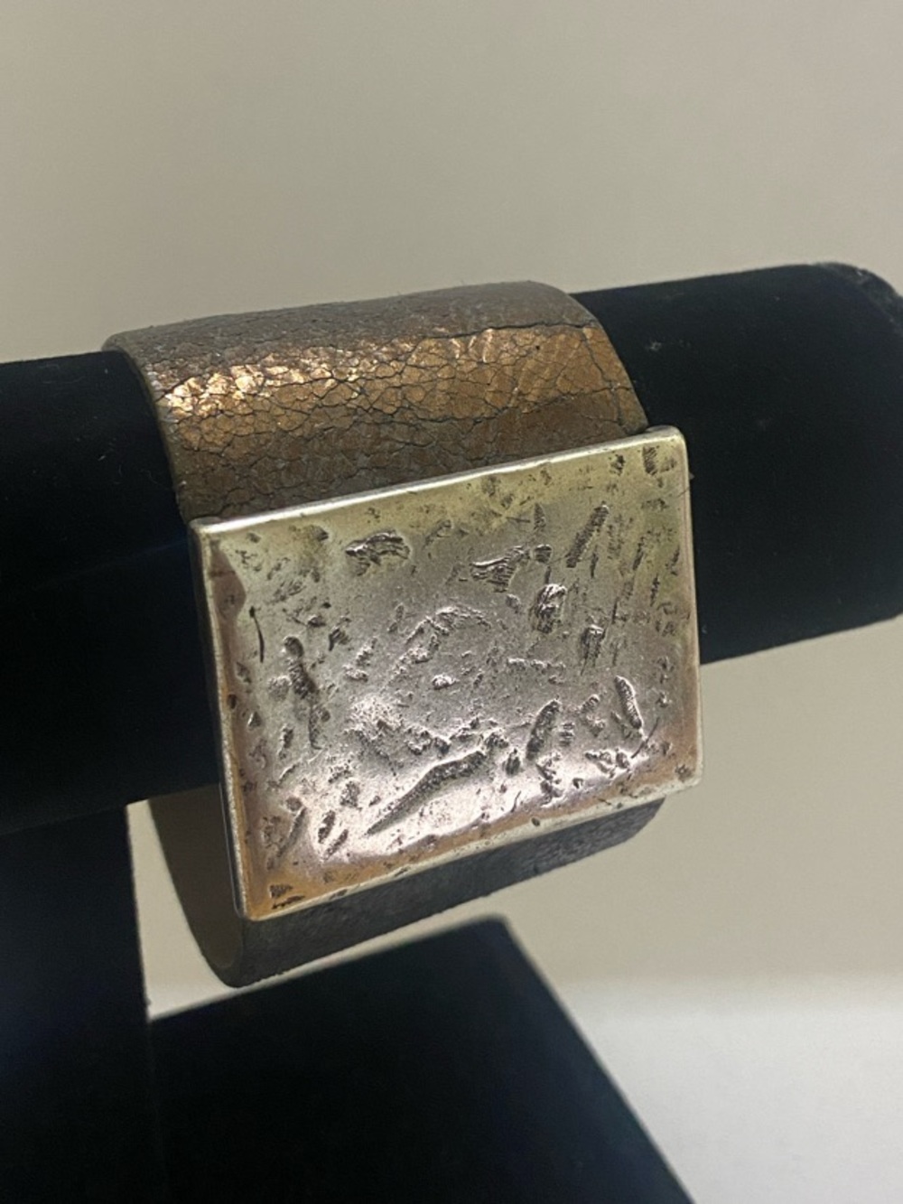 Streets Ahead Brown Bronze Leather Bracelet with Hammered Silver Plate